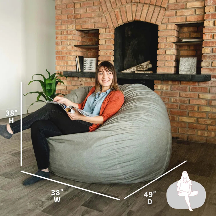 Big Joe Large 4 Foot Foam Filled Bean Bag Chair with Soft Removeable Cover