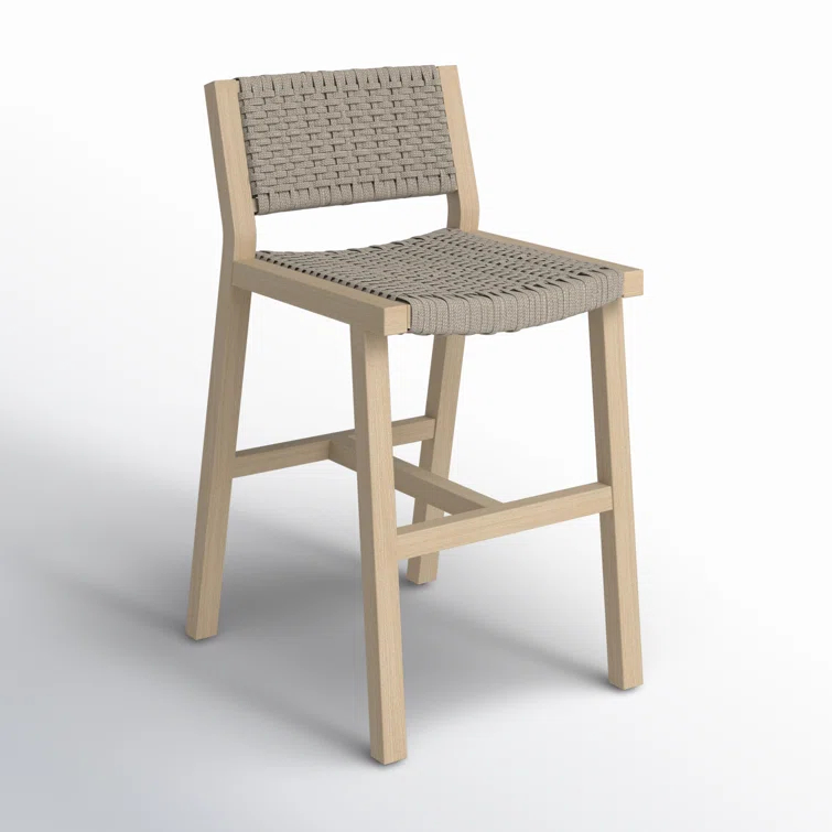 Washed Brown Teak and Gray Rope Outdoor Counter Stool