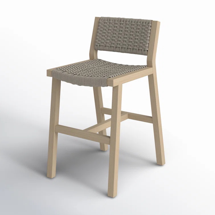 Washed Brown Teak and Gray Rope Outdoor Counter Stool