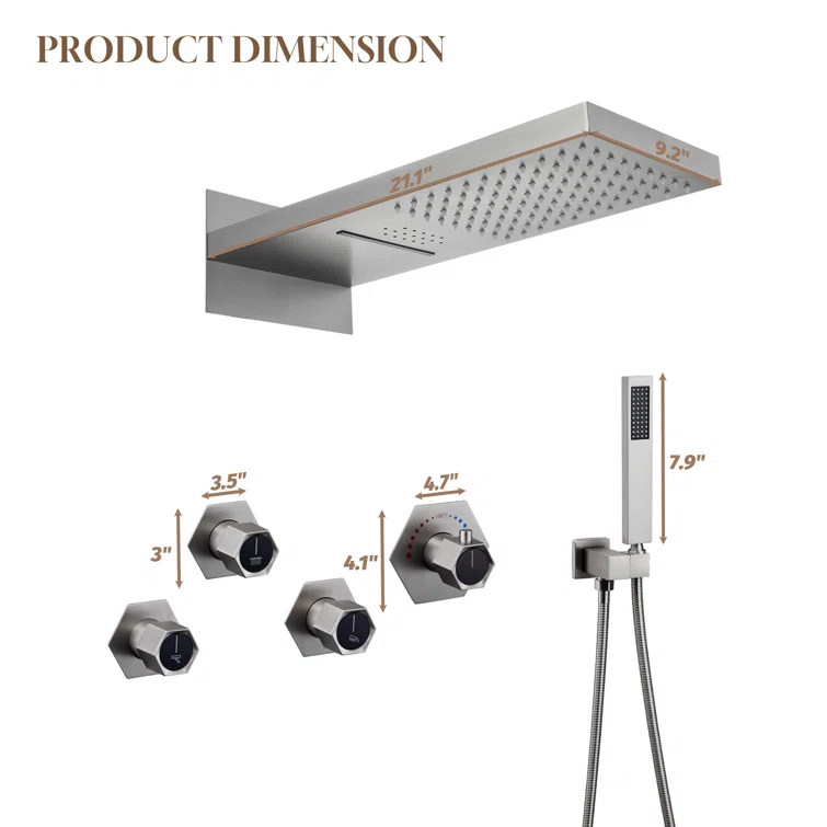 22" Wall-Mount LED Bluetooth Music Thermostatic Rainfall Complete Shower System with Rough in-Valve