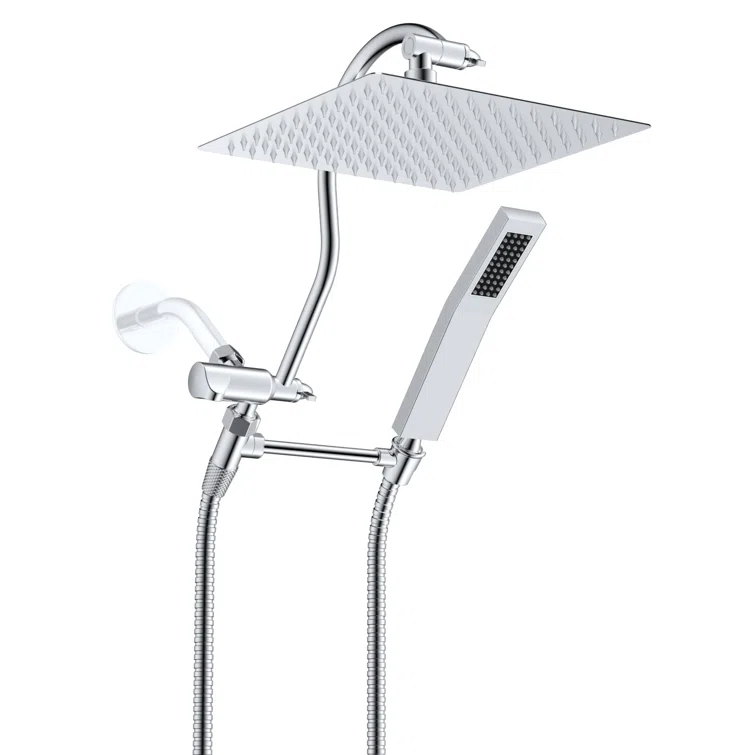 EDGAR'S FURNITURE MANUFACTURING INC ZHS0BXLJFZ8B All Metal Shower Head, 10'' High Pressure Rainfall Shower Head, Showerhead Combo/Handheld Shower Wand, 12'' Adjustable Curved Shower Extension Arm, 71'' Hose, 2 Shower Head Holders, (Chrome)