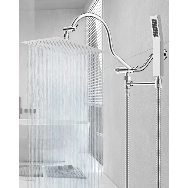EDGAR'S FURNITURE MANUFACTURING INC ZHS0BXLJFZ8B All Metal Shower Head, 10'' High Pressure Rainfall Shower Head, Showerhead Combo/Handheld Shower Wand, 12'' Adjustable Curved Shower Extension Arm, 71'' Hose, 2 Shower Head Holders, (Chrome)