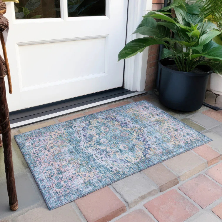 Machine Washable Indoor/Outdoor Chantille Denim Rug