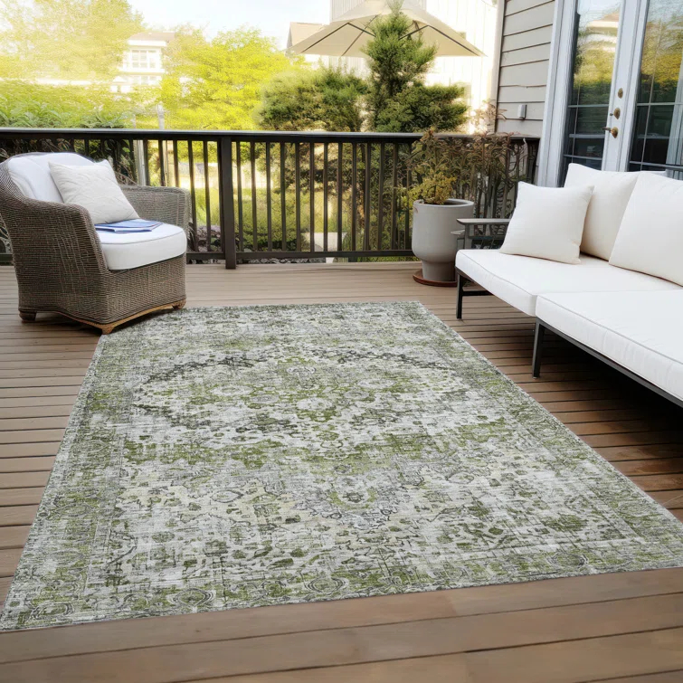 Machine Washable Indoor/Outdoor Chantille Aloe Rug
