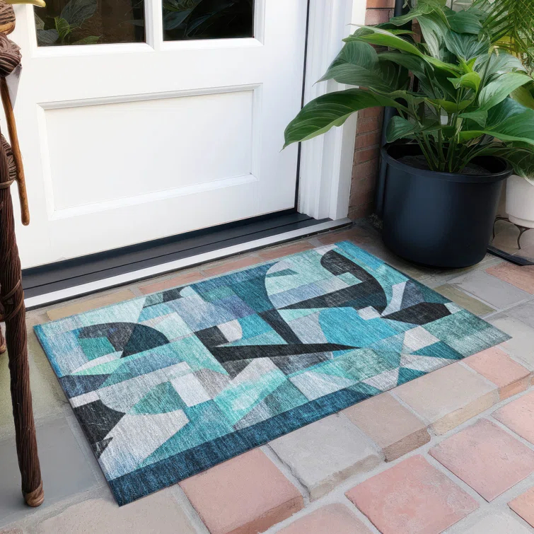 Machine Washable Indoor/Outdoor Chantille Teal Rug