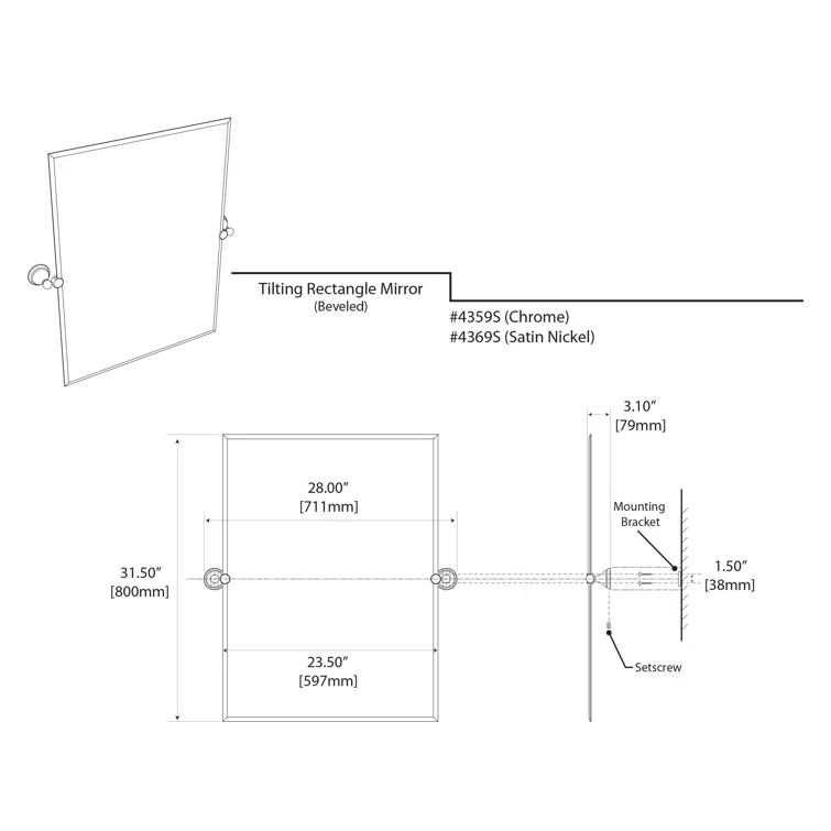 Charlotte Frameless Rectangle Bathroom Vanity Mirror | Pivoting and Beveled Wall Mirror