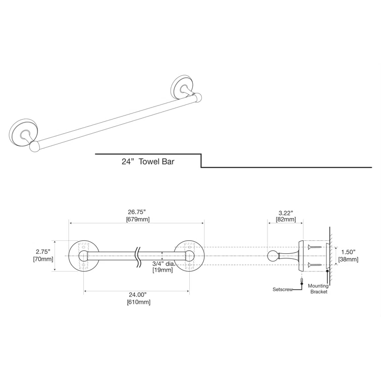 Designer II 24" Wall Mounted Towel Bar