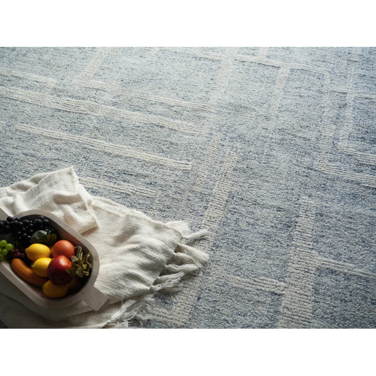 Breckenridge Blue and Ivory Wool Tufted Abstract 14' x 18' Area Rug