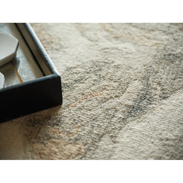 Ivory and Gray Hand Tufted Wool Abstract Area Rug 9' x 12'