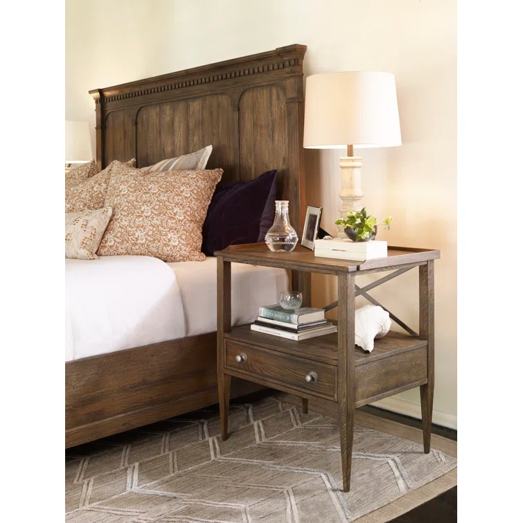 King Size Dark Brown Wood Frame Panel Bed with Headboard