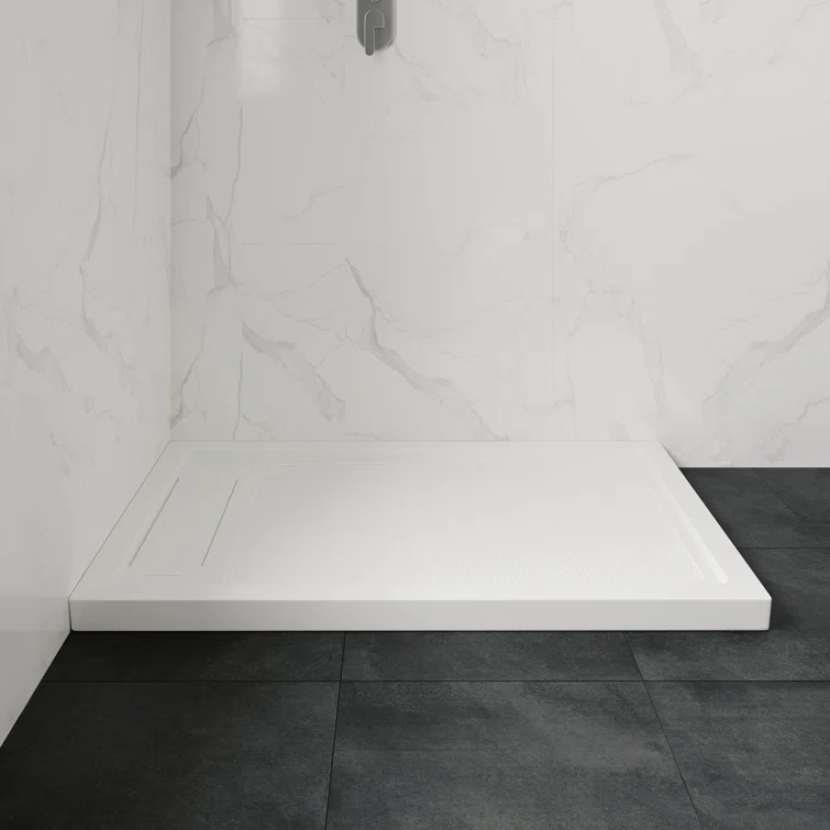 OVE Decors 60" x 34" Rectangle Shower Base Pan, White Acrylic, Hidden Side Drain, Reversible Design