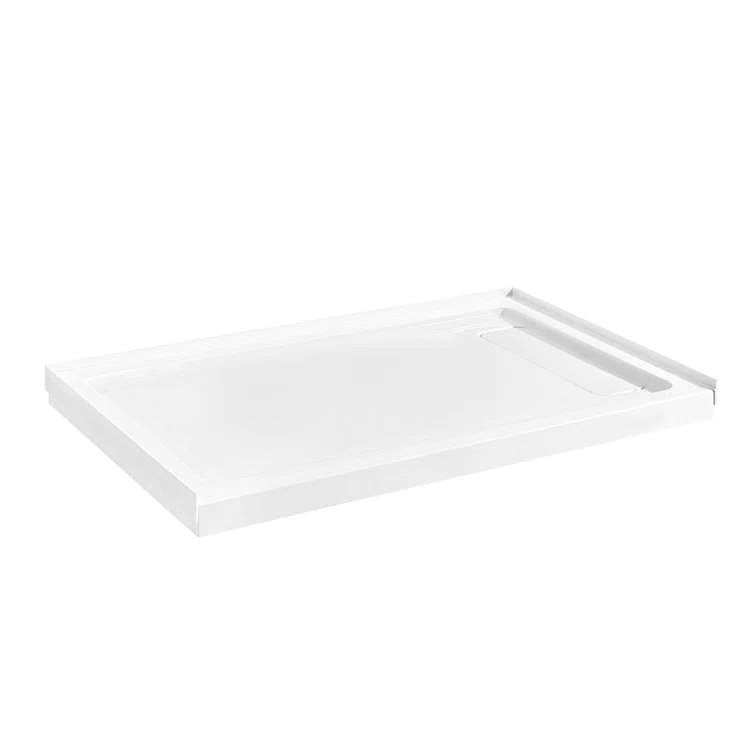 OVE Decors 60" x 34" Rectangle Shower Base Pan, White Acrylic, Hidden Side Drain, Reversible Design