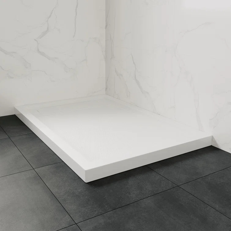 OVE Decors 60" x 34" Rectangle Shower Base Pan, White Acrylic, Hidden Side Drain, Reversible Design