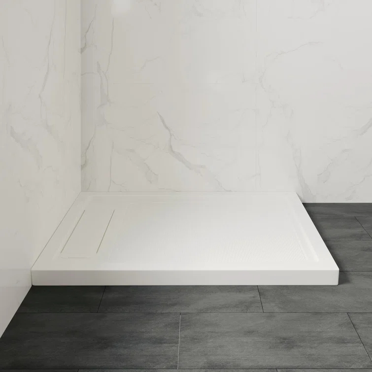 OVE Decors 48" x 36" Rectangle Shower Base Pan, White Acrylic, Hidden Side Drain, Reversible Design