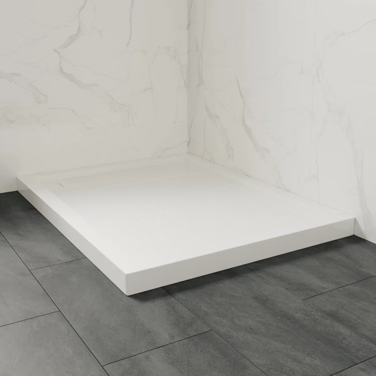 OVE Decors 48" x 36" Rectangle Shower Base Pan, White Acrylic, Hidden Side Drain, Reversible Design