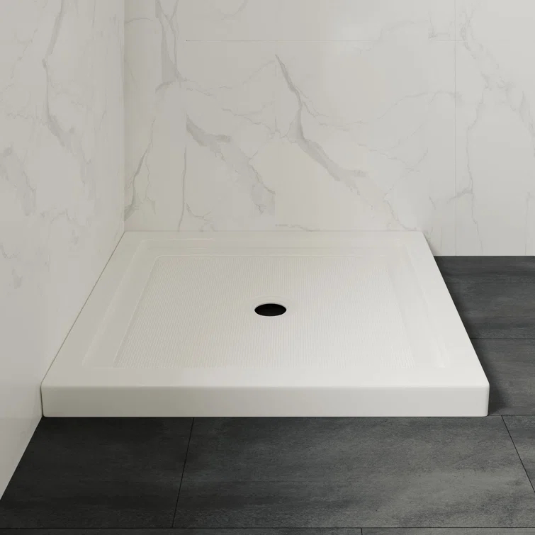 OVE Decors 36" x 32" Rectangle Shower Base Pan, White Acrylic, Center Drain, Reversible Design