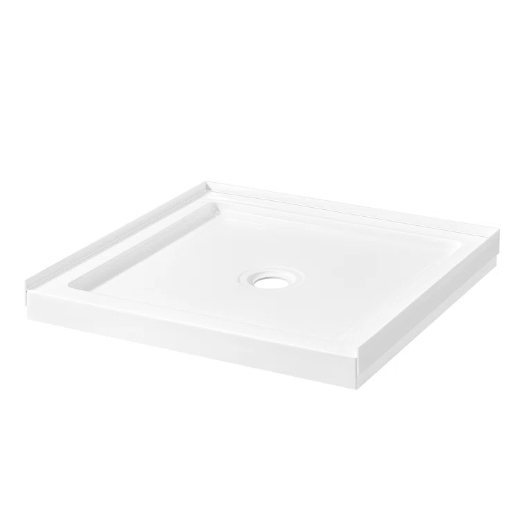 OVE Decors 36" x 32" Rectangle Shower Base Pan, White Acrylic, Center Drain, Reversible Design