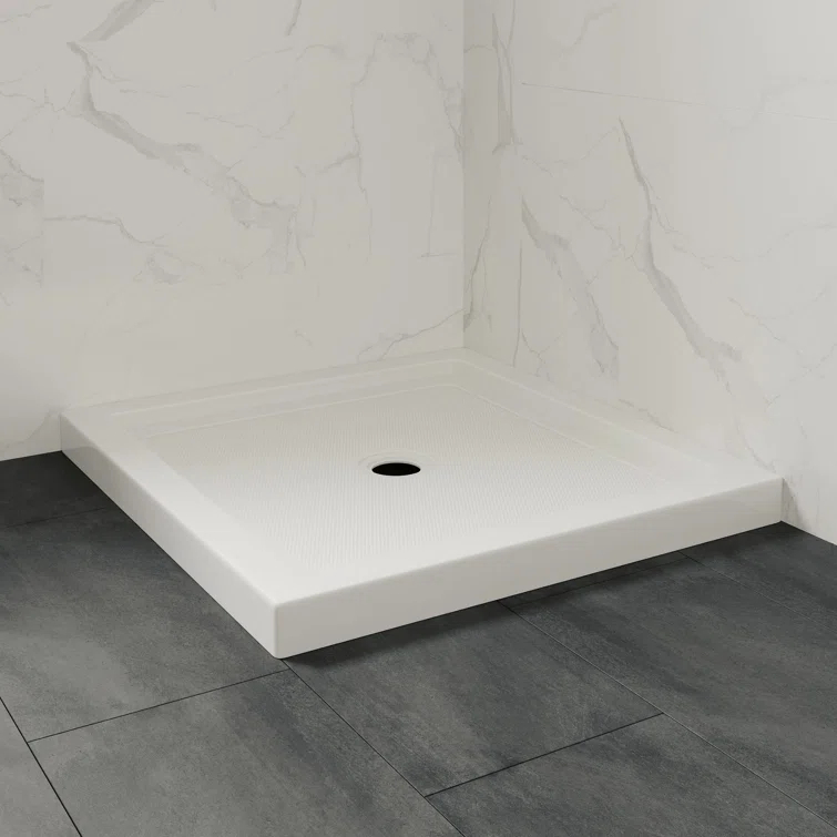 OVE Decors 36" x 32" Rectangle Shower Base Pan, White Acrylic, Center Drain, Reversible Design