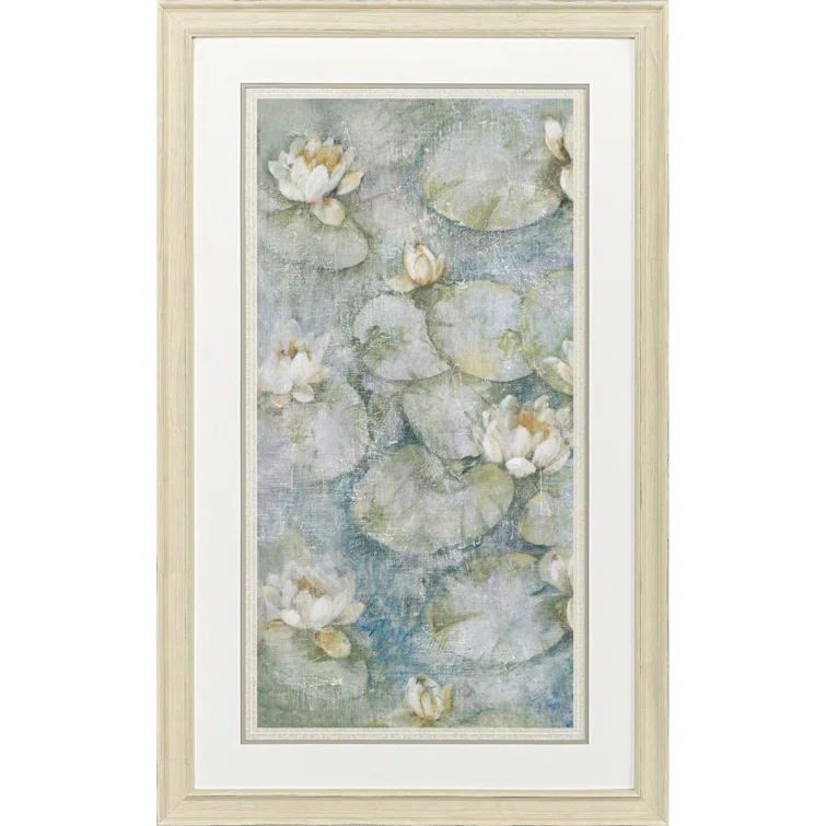 Distressed Ivory Wood Framed Waterlilies Canvas Print