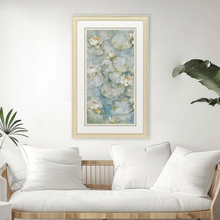 Distressed Ivory Wood Framed Waterlilies Canvas Print