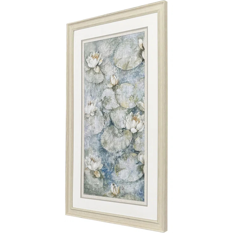 Distressed Ivory Wood Framed Waterlilies Canvas Print