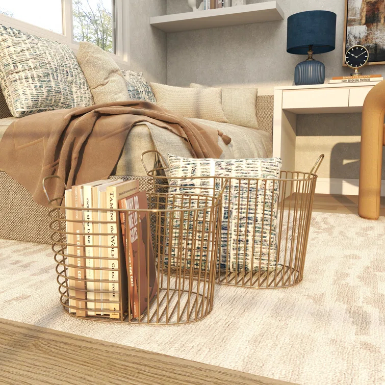 Abbie Metal Basket With Handles - Set of 2