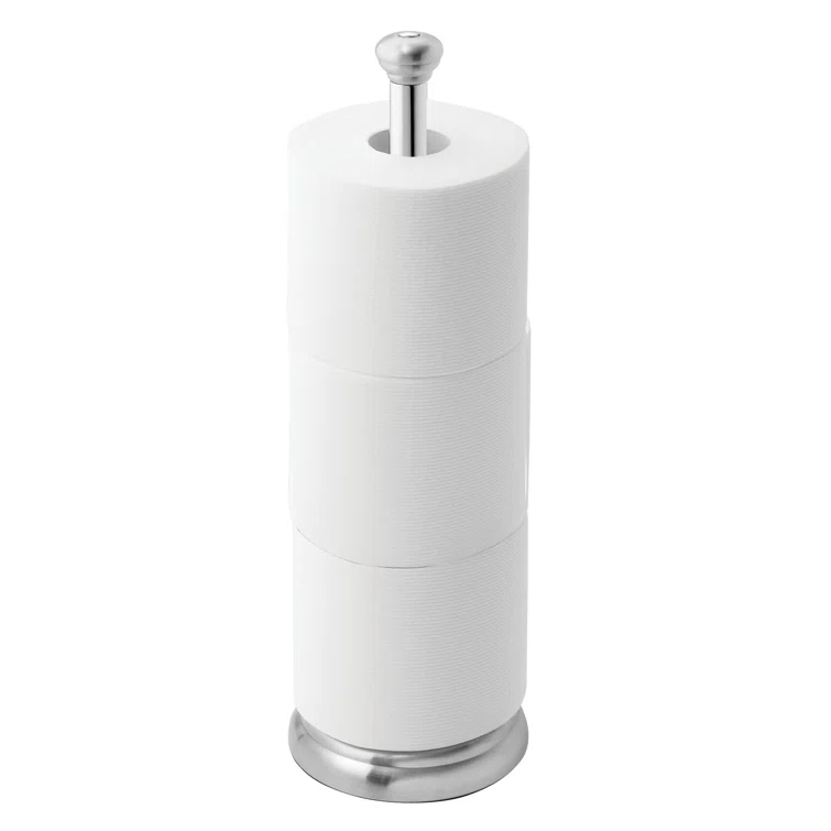 iDesign York Metal Toilet Tissue Roll Reserve, Brushed Stainless Steel and Chrome