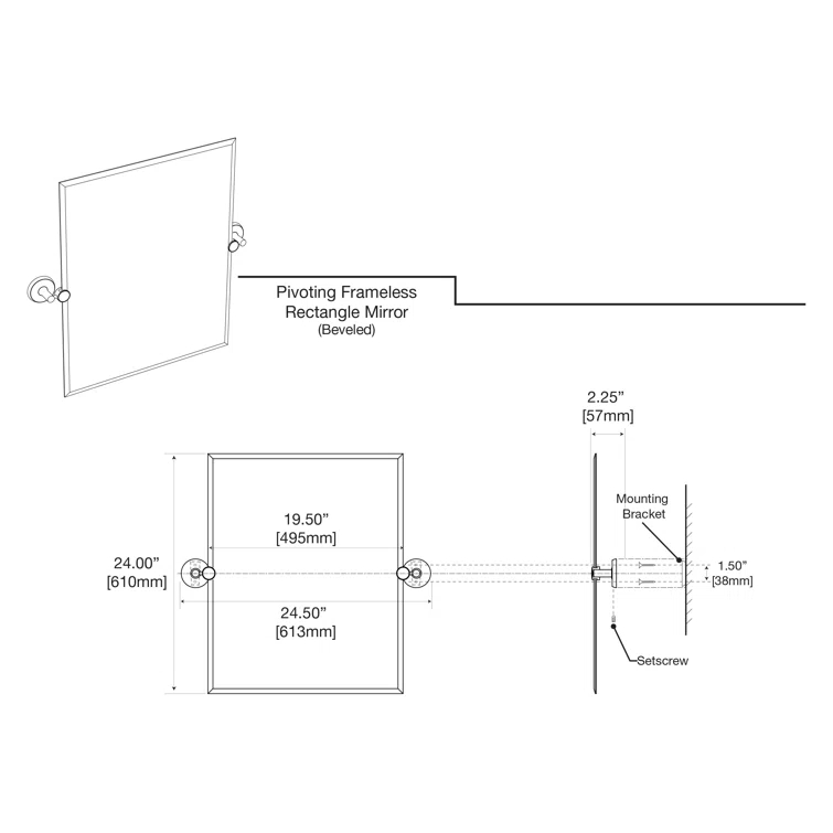 Designer II Frameless Rectangle Bathroom Vanity Mirror | Pivoting (Tilts) and Beveled Mirror
