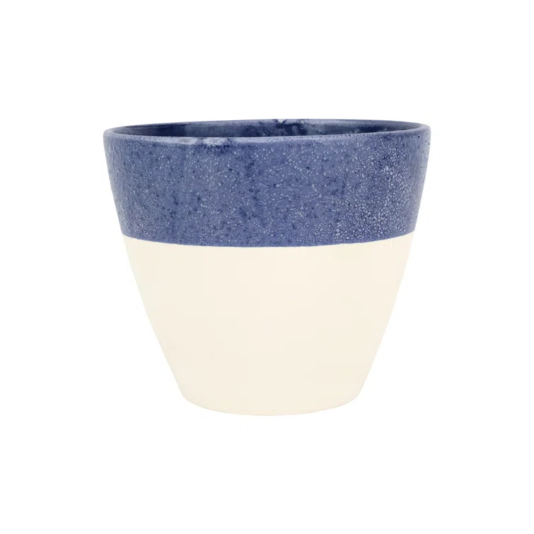 Handmade Beige and Cobalt Terra Bianca Planter, 9.5"