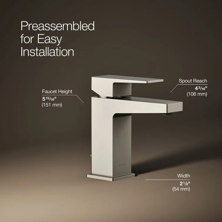 Kohler Honesty Single-Handle Bathroom Faucet with Pop-Up Drain Assembly, One Hole Bathroom Sink Faucet, 1.2 gpm
