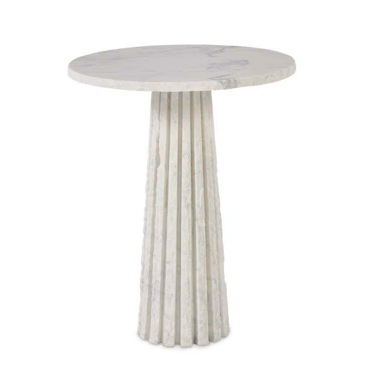 White Marble Round Contemporary Accent Table