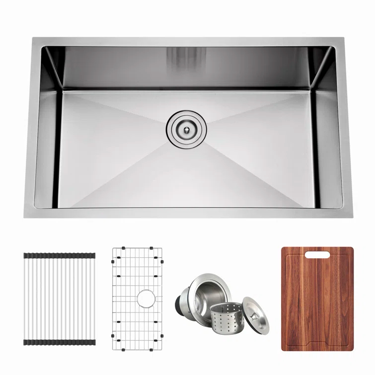 Blenzia 30 Inch Undermount Kitchen Sink 16 Gauge Stainless Steel Single Bowl Handmade Sink 30" X 18" X 10"