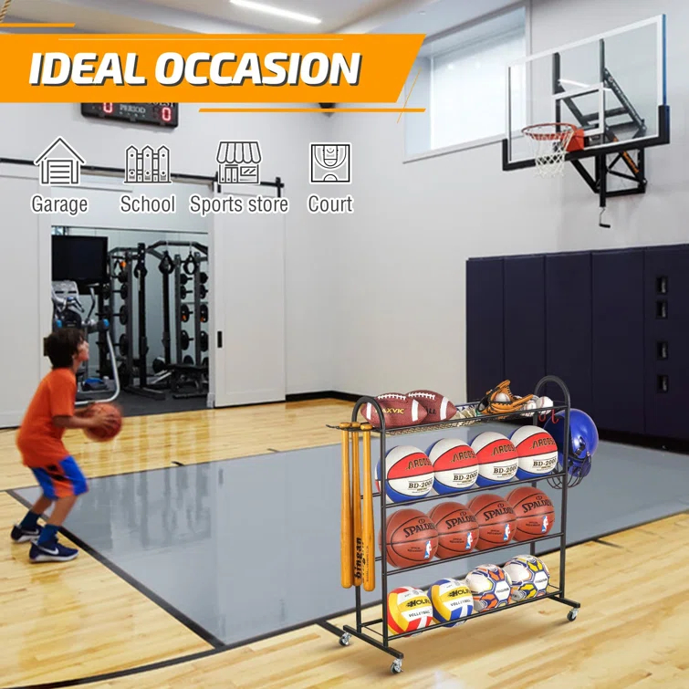 4-Layer Sports Equipment Storage Rack With Baseball Bat Holder, 3 Hooks, And Portable Design For Garage, Home, Gym, School