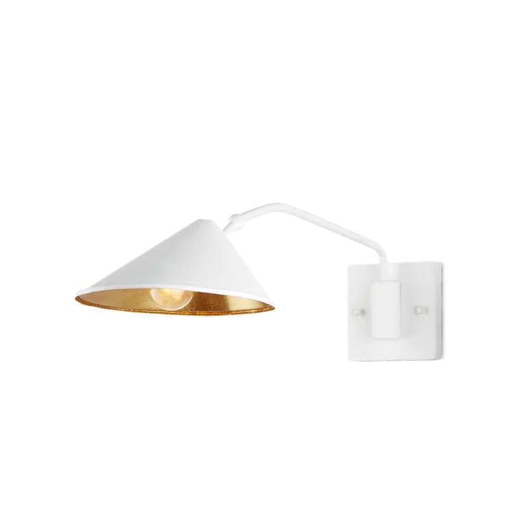 White and Gold Wrought Iron Swing Arm Wall Sconce