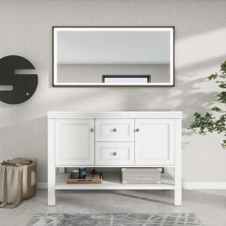 48" Double Sink Bathroom Vanity Base Only with Drawers and Shelves, Sink Not Included