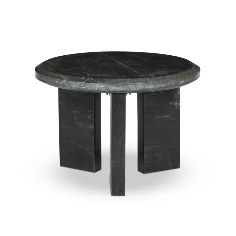 Small Round Black Marble Nesting Coffee Table with Storage