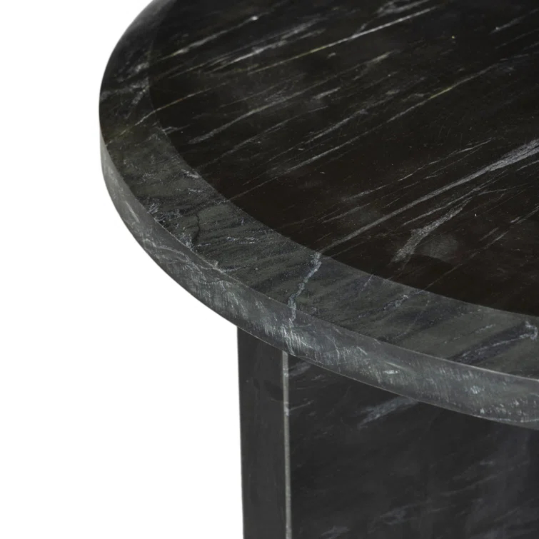 Small Round Black Marble Nesting Coffee Table with Storage