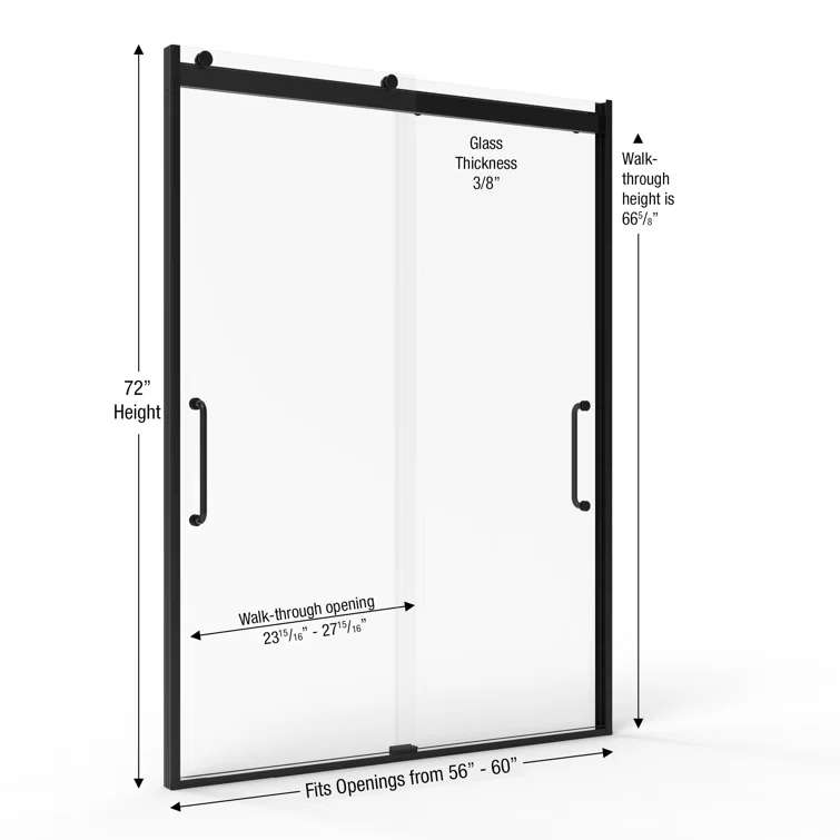 Arelo 56" - 60" W x 72" H Semi-Frameless Shower Door