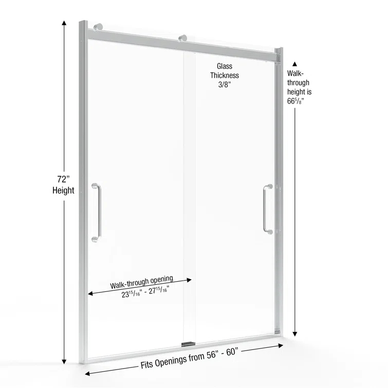 Arelo 56" - 60" W x 72" H Semi-Frameless Shower Door