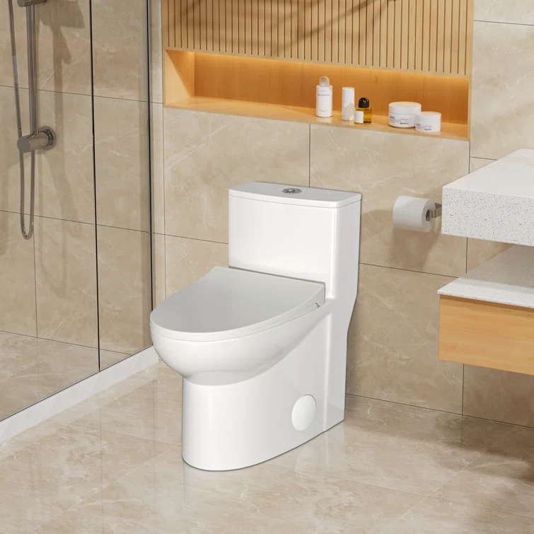 One-Piece Dual Flush 1.1/1.6 GPF Elongated Toilet Comfort Seat Height,Soft-Close Seat,Glazed Surface