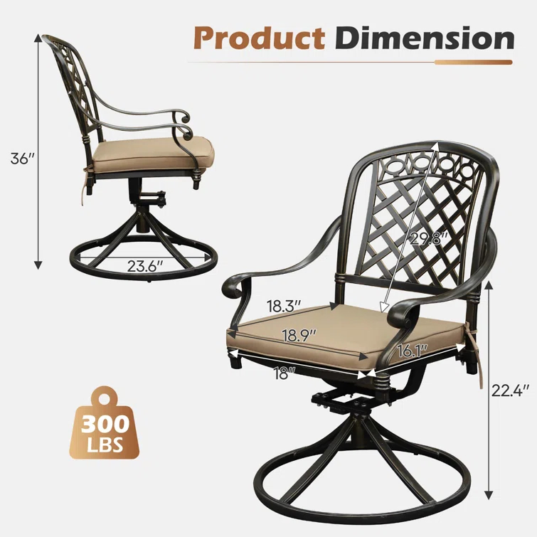 Outdoor Metal Swivel Dining Chairs Set Of 6, Outdoor Dining Rocker Chair With Cushion, Patio Dining Chair Patio Furniture For Garden, Backyard, Bistro