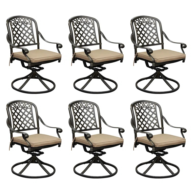 Outdoor Metal Swivel Dining Chairs Set Of 6, Outdoor Dining Rocker Chair With Cushion, Patio Dining Chair Patio Furniture For Garden, Backyard, Bistro