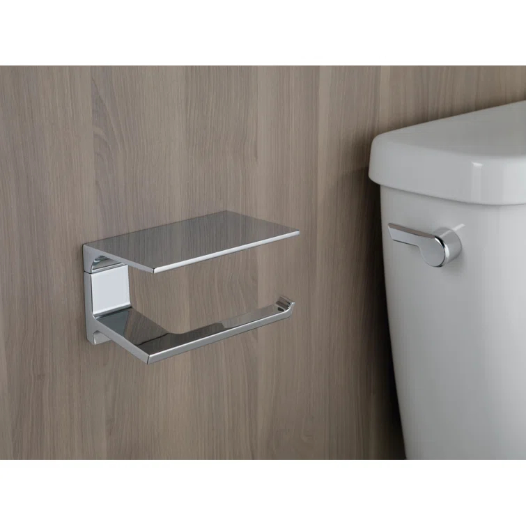 Pivotal Wall Mount Single Post Toilet Paper Holder with Shelf Bath Hardware Accessory