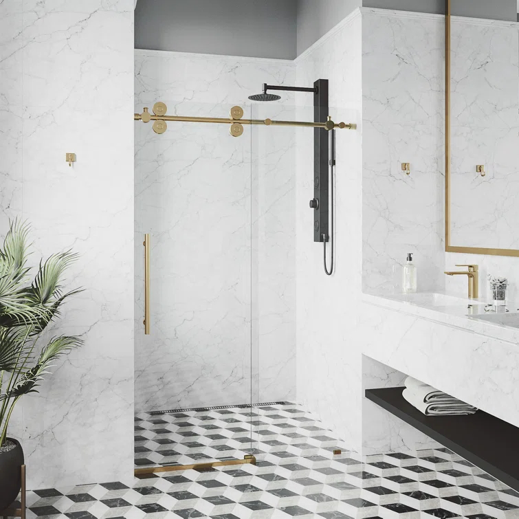 Elan 68-72" W x 74" H Sliding Frameless Shower Door with 3/8" Clear Glass