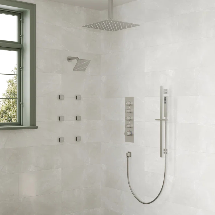 DualJetSpa 15-Spray Patterns 16" & 6" Dual Shower Head, Shower FaucetSystem with Thermostatic Rough-in Valve and Body Jets