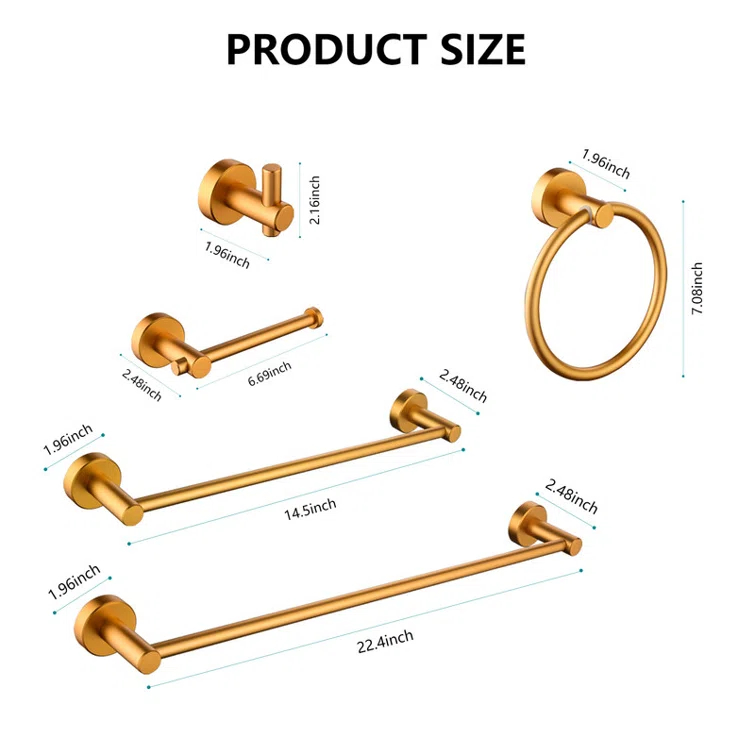 6 Piece Aluminium Bathroom Towel Rack Set Wall Mount