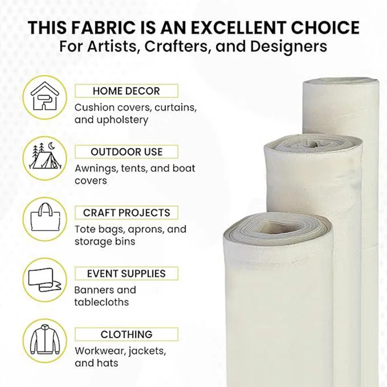 FabricLA Premium Duck Cloth Canvas Fabric lWide 2 Yards |