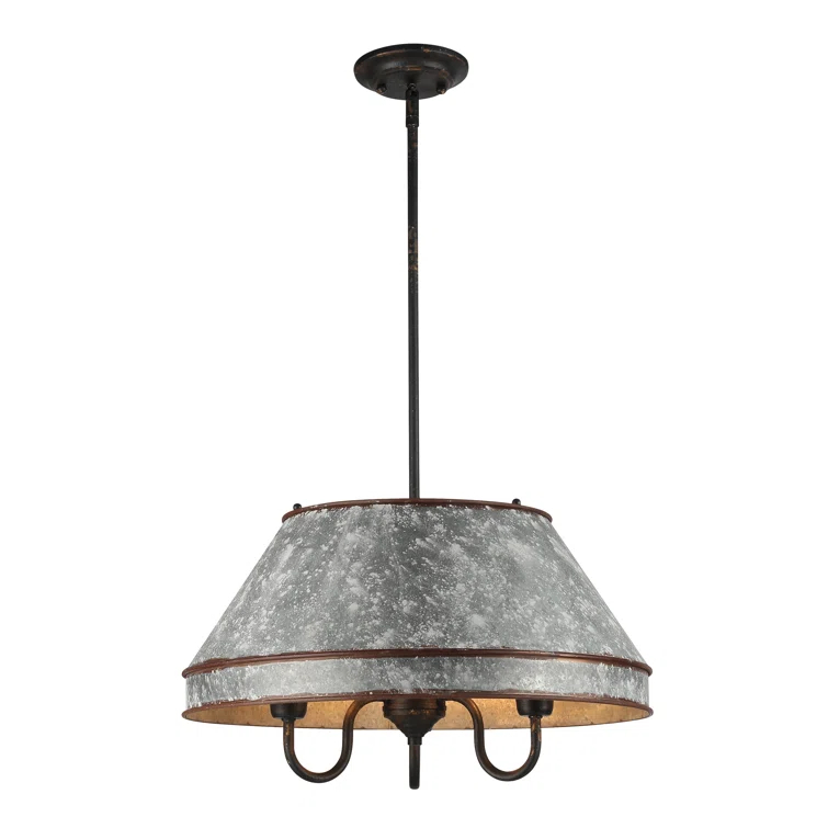 Emmalea 3-Light Pendant in Antique Black Iron with Galvanized Steel