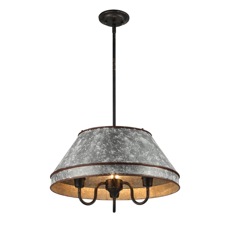 Emmalea 3-Light Pendant in Antique Black Iron with Galvanized Steel