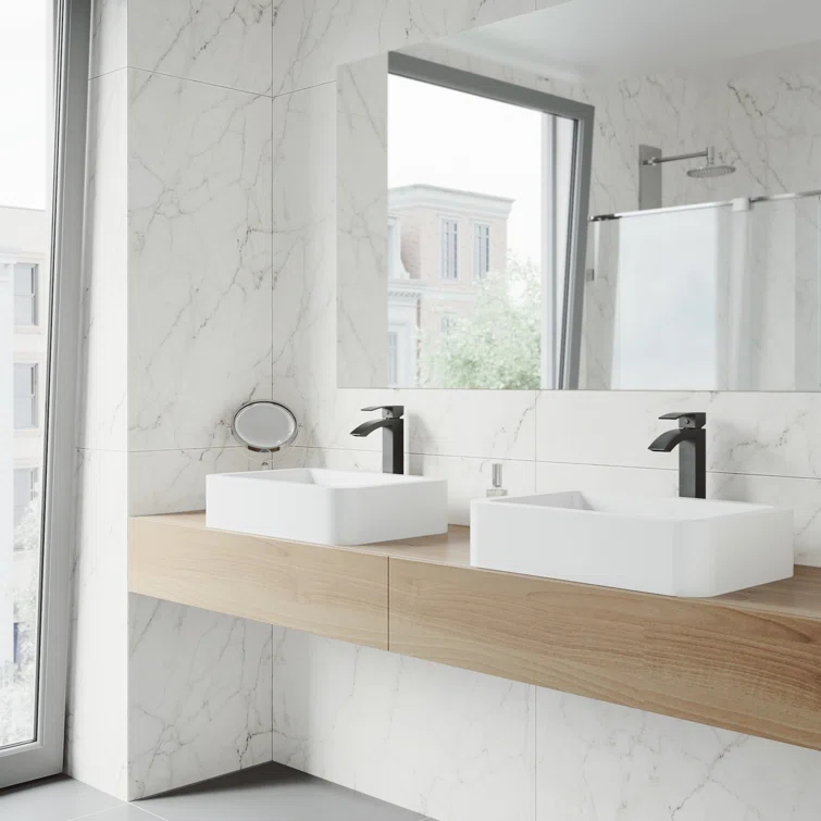 Petunia 23" L x 16" W x 5" H Rectangular White Matte Stone™ Vessel Bathroom Sink with 12" H Faucet